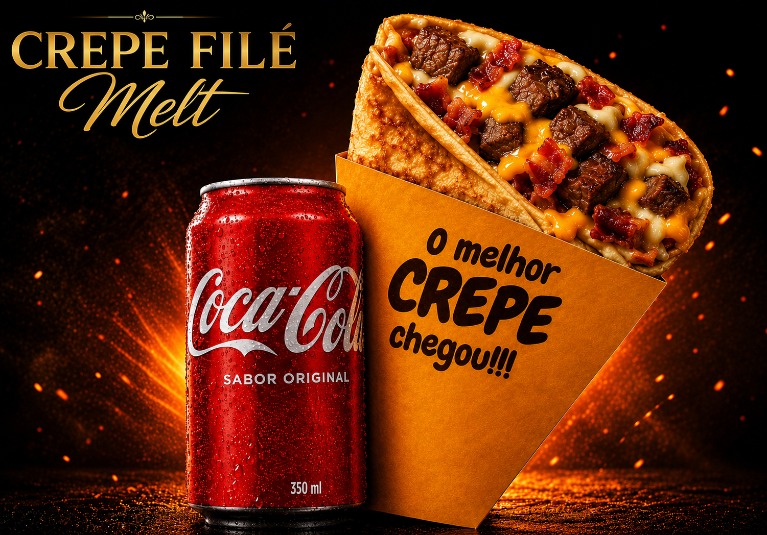Crepe filé melt com filé, queijo derretido e bacon